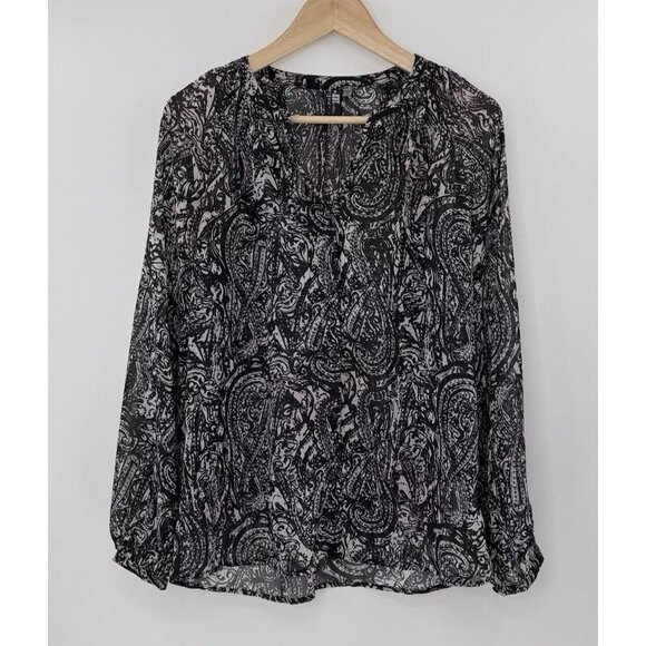 KUT from the Kloth Sheer Button Frontballoon Sleeve Blouse Size M, Preppy Office - Picture 2 of 11